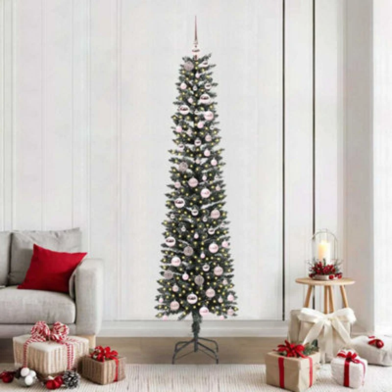 Image of vidaXL Artificial Christmas Tree with 300 LEDs, Pink Balls Green 58 x 58 x 210 cm, Green 3395954