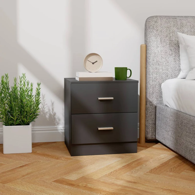 Image of HOMCOM Bedside Table, Nightstand with 2 Drawers, Modern Side Table, Black Unisex
