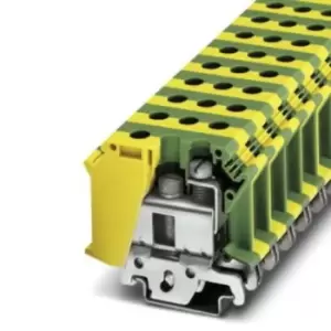 image of Phoenix Contact Green/Yellow UISLKG 35 Earth Modular Terminal Block, 18 2 AWG, 0.75 35mm