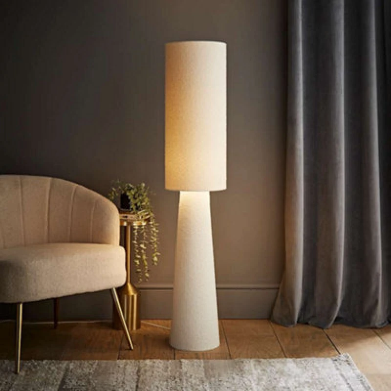 Image of EDITE Boucle Fabric Midi Floor Lamp White ONE SIZE