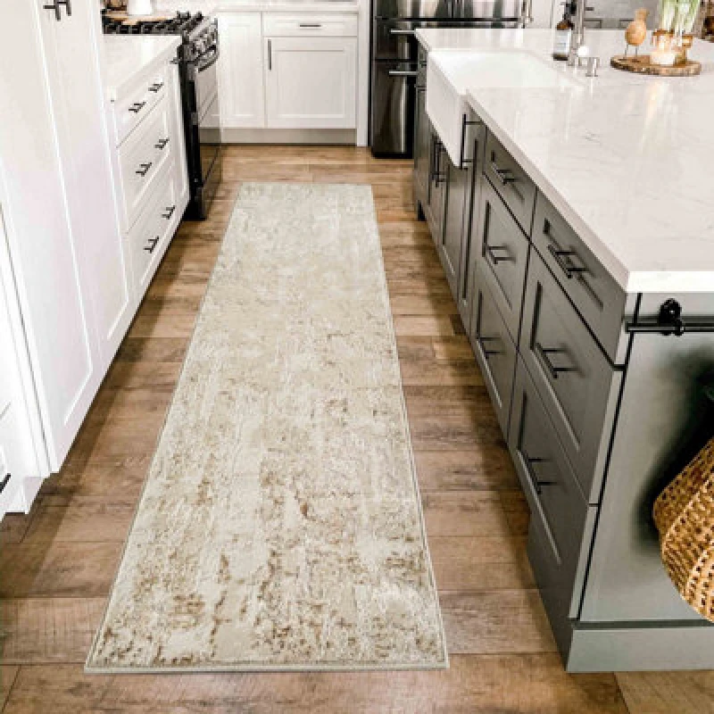 Image of Styrus Modern Living Room Rug - Abstract Area Rugs Beige - Runner 60X220 Cm