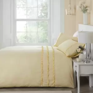 Image of Serene - Felicia Frill Ruffle Embellished Peach Skin Duvet Cover Set, Yellow, King