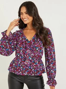 image of Quiz Multicoloured Floral Peplum Top - 8