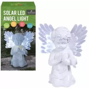 image of GardenKraft 12680 Solar Powered LED Angel Light Memorial Cherub With Fibre Optic Wings Warm White LED's Weatherproof Auto-On 19cm x 9cm