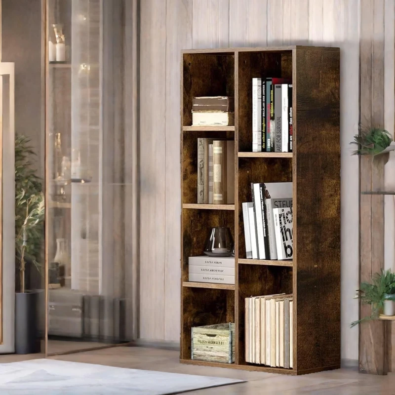 Image of Rafaelo Mobilia Industrial 7 Compartment Book Shelf Rustic Brown in White White Unisex