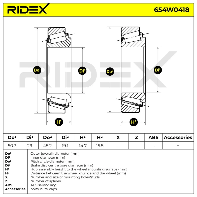 Image of RIDEX 654W0418 Wheel bearing kit Rear Axle both sides Wheel Bearing Kit (654)
