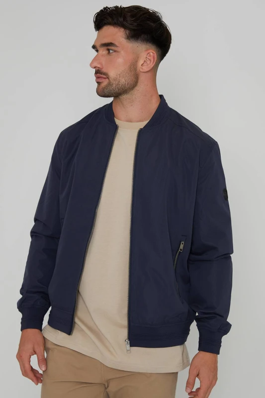 Image of Threadbare 'Predict' Showerproof Classic Bomber Jacket Navy