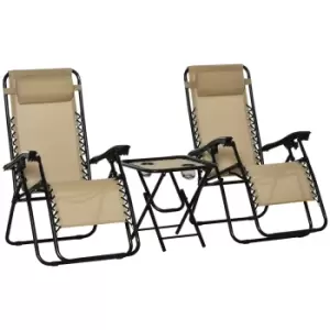 image of Outsunny 3pc Zero Gravity Chair and Table Set w/ Cup Holders - Beige