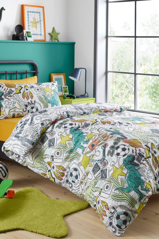 Image of Bedlam 'Doodle Zoom' Easy Care Duvet Cover Set Size: Single Multicolor Unisex Single