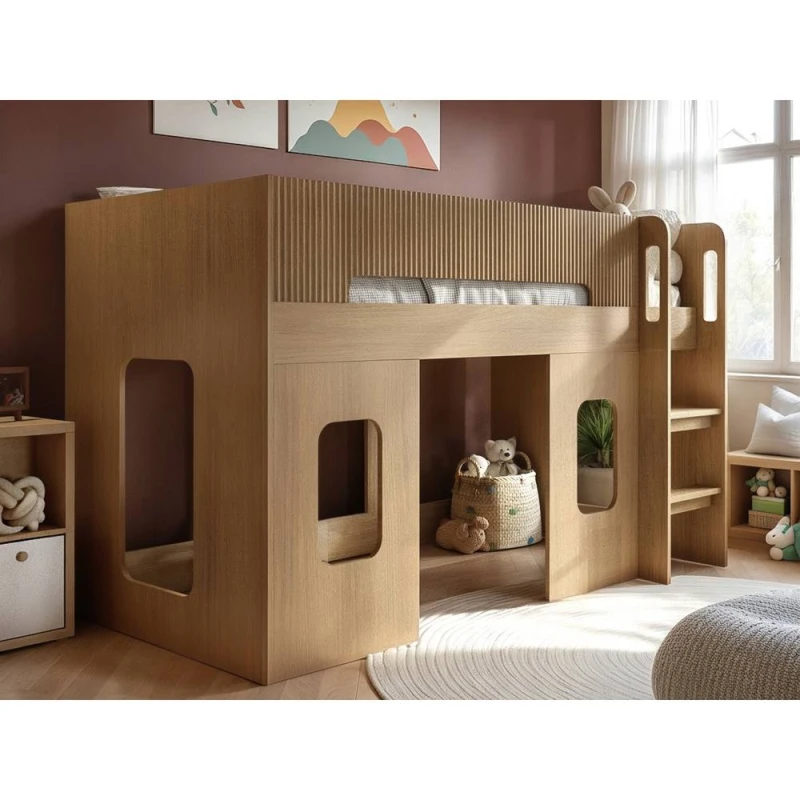 Image of Flair Lino Playhouse Mid Sleeper Bed in Brown Size: Single Brown Unisex Single