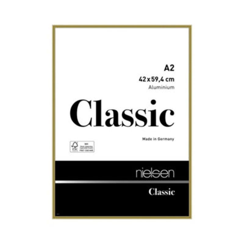 Image of Nielsen Classic Polished Gold Aluminium Picture Frame A2, 42X59.4Cm - With Float Glass And Push/turn Clips