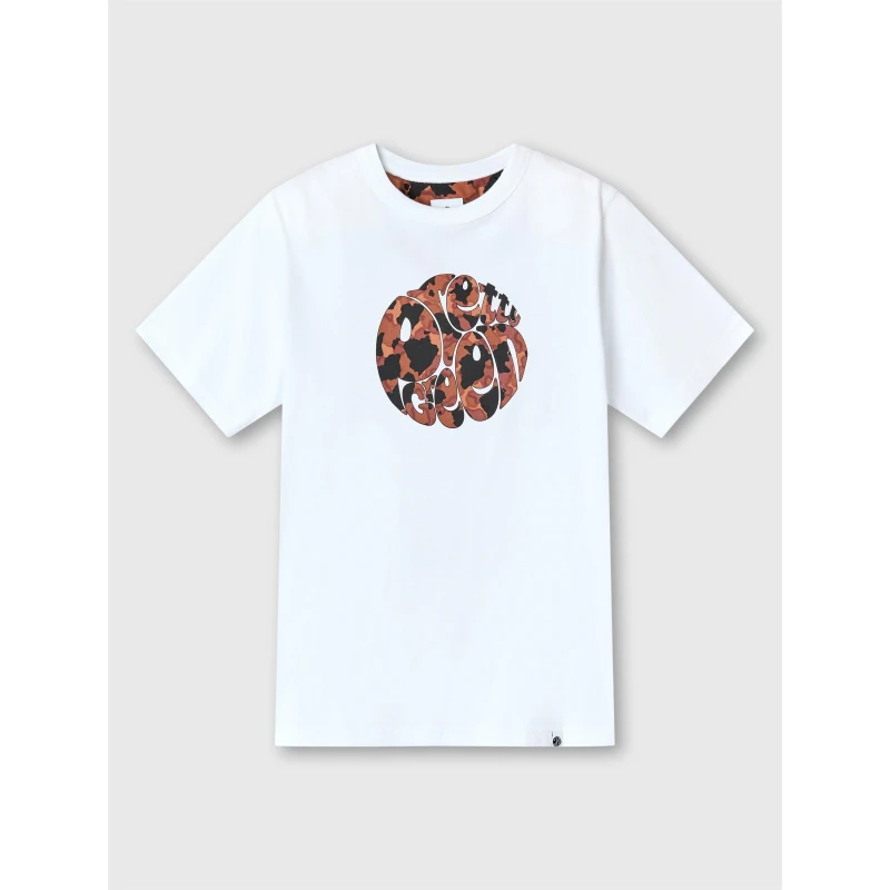 Image of Pretty Green Mens PG Brindle Logo Regular Fit T-Shirt White male Small