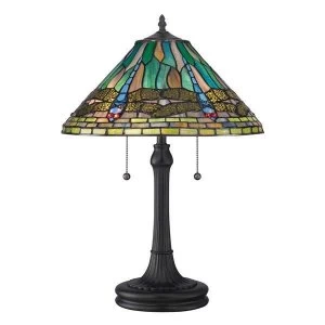 Image of 2 Light Tiffany Table Lamp Vintage Bronze, E27