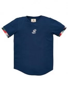 Image of Illusive London Boys Contrast Cuff Short Sleeve T-Shirt - Navy