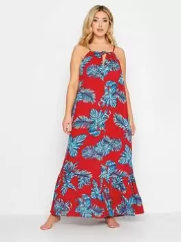 Image of Yours Aruba Floral Keyhole Tiered Beach Dress, Red, Size 30-32, Women