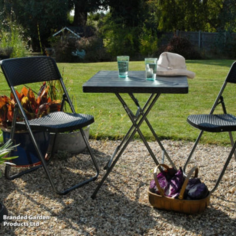 Image of Garden Gear Rattan Effect Folding Bistro Set Plastic Wood Effect Table