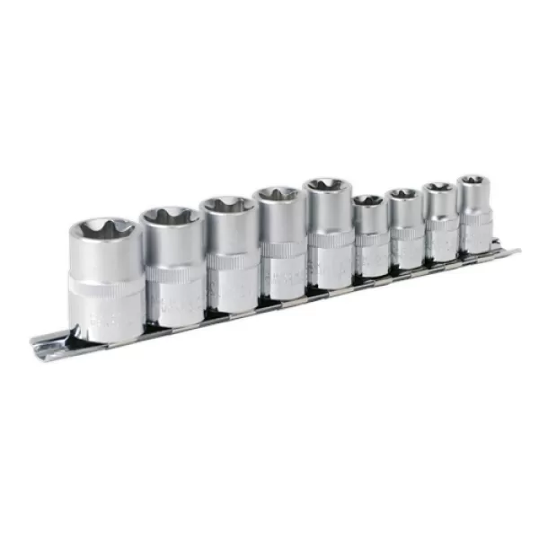 Image of Sealey AK617 TRX-Star Socket Set 9pc 3/8 & 1/2Sq Drive E10-E14 & E16-E24