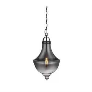 Image of Cairo 1 Light Pendant Matt Pewter, Smoked Glass, E27