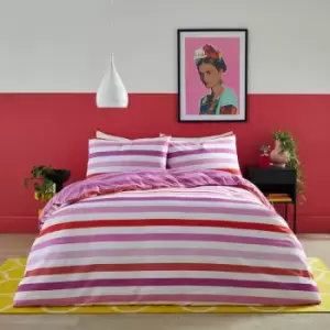 image of Fusion Carlson Stripe Easy Care Reversible Duvet Cover Set, Pink, Double