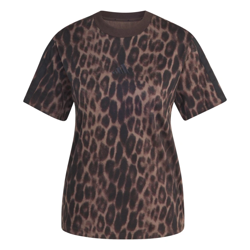 Image of adidas Essentials 3 Stripe T-Shirt Womens Leopard Print female M (12-14)