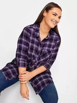 Image of Yours Brushed Boyfriend Shirt Purple Check, Black, Size 18, Women