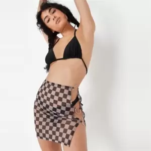 image of Missguided checkerboard ring side skirt - Brown