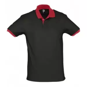 image of SOLS Prince Unisex Contrast Pique Short Sleeve Cotton Polo Shirt (XL) (Black/Red)