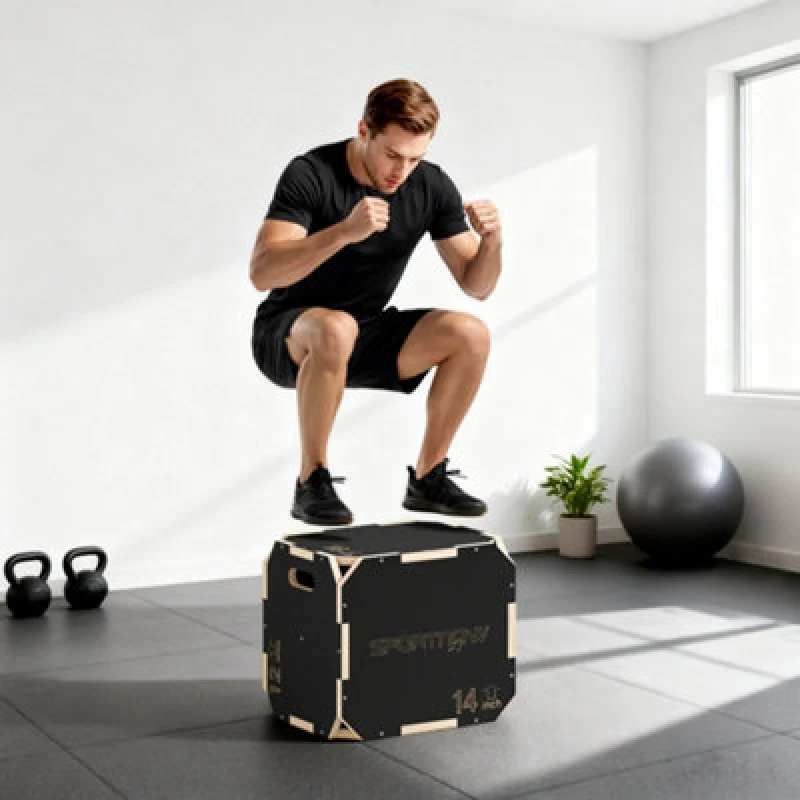 Image of Sportnow Non-Slip Plyo Box, Corner-Free Wooden Jump Box, 31 X 36 X 41 Cm