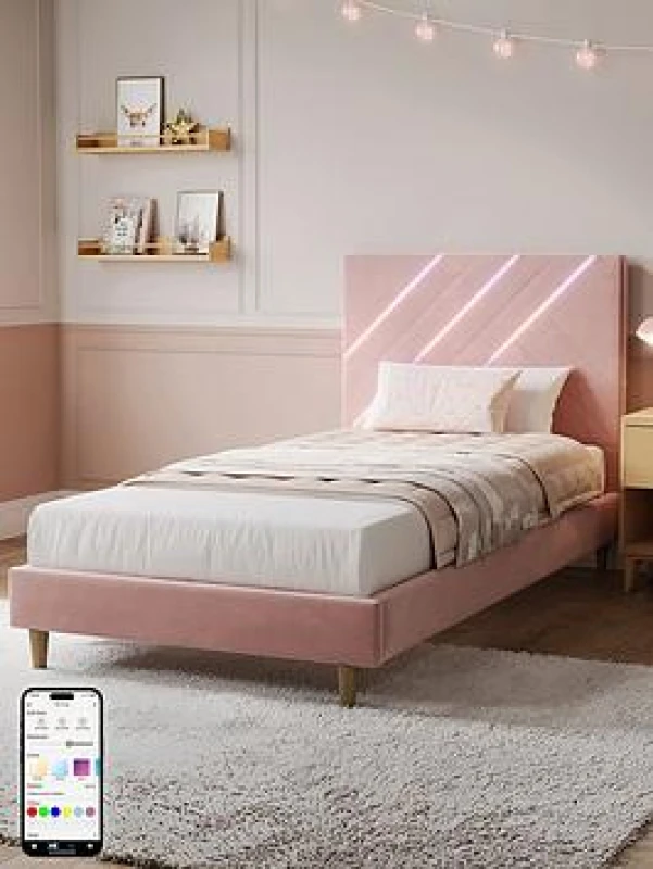 Image of X Rocker Xr Living Lily Single Bed Frame With LED Lights - Ivory