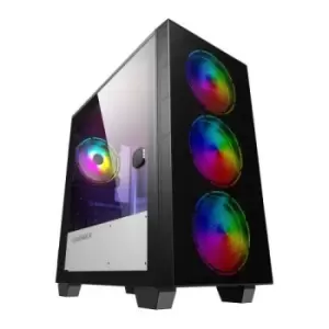 image of GameMax Aero Mini ARGB Gaming Case w/ Tempered Glass Window Micro ATX Mesh Front 4 ARGB Fans ARGB PWM Hub LED Buttons Black w/ White Interior