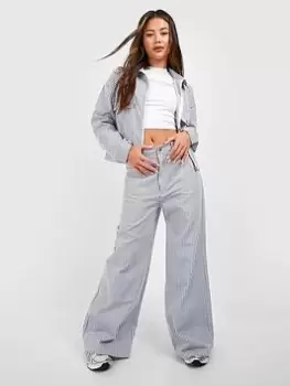 Image of Boohoo Stripe Denim Wide Leg Jeans - Blue Size 12, Women
