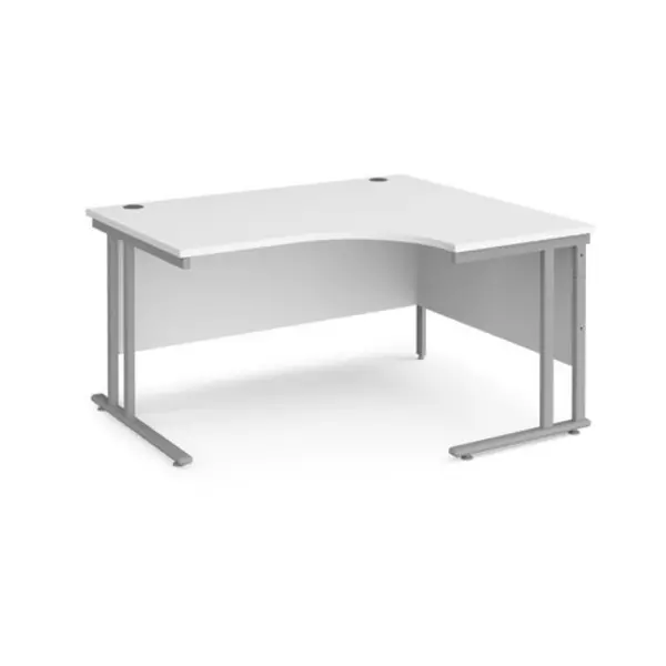 image of Office Desk Right Hand Corner Desk 1400mm White Top With Silver Frame 1200mm Depth Maestro 25 MC14ERSWH