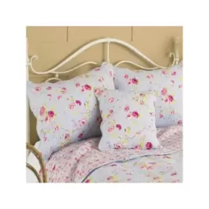 image of Honeypot Lane Floral Woven 100% Cotton Quilted Pillow Sham, Blue - Paoletti