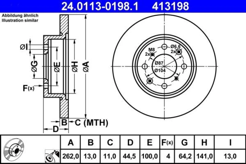Image of ATE 24.0113-0198.1 Brake disc solid, Coated Brake Disc (82)