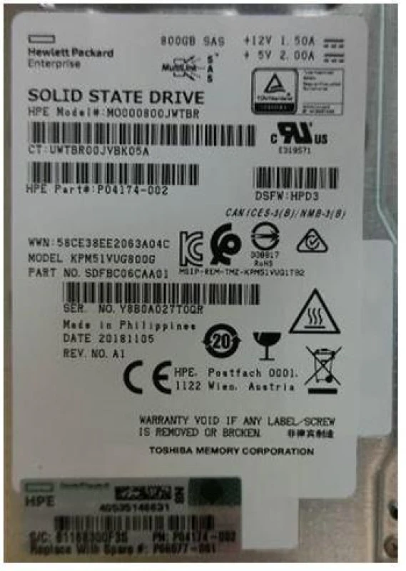Image of HPE SSD 800G SFF SS MU DS SC