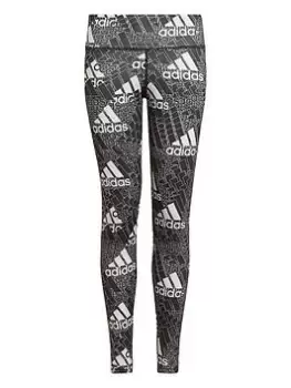 Image of adidas Designed 2 Move Junior Girls Big Logo Leggings - Black, Size 11-12 Years