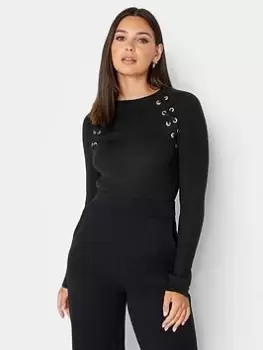 image of Long Tall Sally Black Eyelet Jumper, Black, Size 10-12, Women