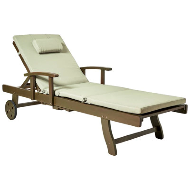 Image of Beliani Sun Lounger With Cushion Amantea Premium Ii Acacia Wood Green