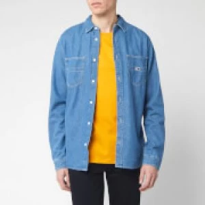 Image of Tommy Jeans Mens Denim Long Sleeve Shirt - Mid Indigo - L