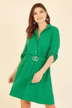 Image of Green Belted Shirt Dress With Gold Buckle
