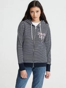 Image of Superdry Applique Serif Ziphood - Navy Stripe , Navy, Size 6, Women