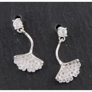 image of Pave Ginko Leaf Silver Plated Earrings