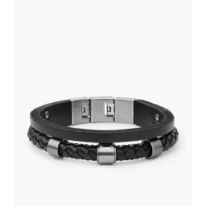 Image of Fossil Mens Leather Multi-Strand Bracelet - Black