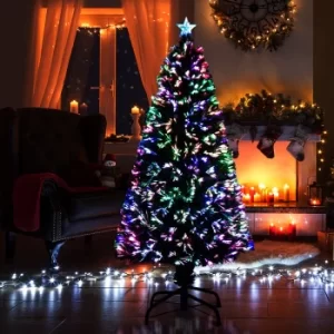 Image of HOMCOM Pre-Lit Fibre Optic Artificial Christmas Tree Holiday Xmas Decor with Tree Topper Multi-Colour (5ft 150cm)
