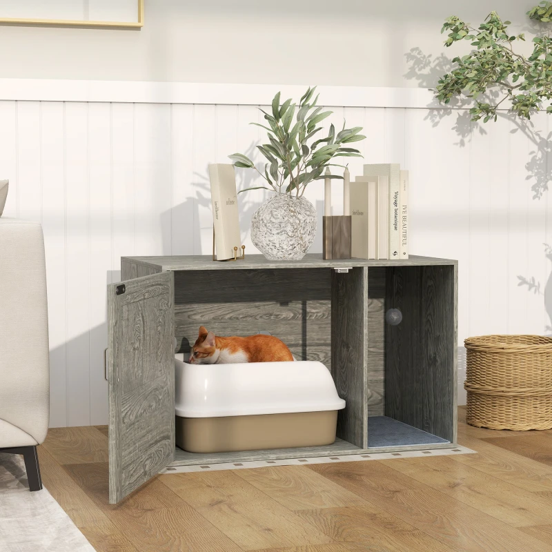 Image of PawHut Boho Style Cat Litter Box Enclosure with Rattan Door - Scratching Mat TJ Hughes 5063603258013
