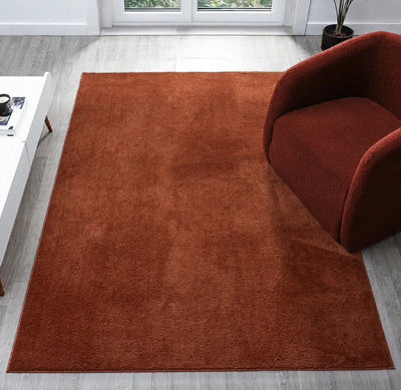 Image of Comfy Washable Low Pile Living Room Area Rug - Anti Slip Felt Backing Terracotta 60Cm X 100Cm