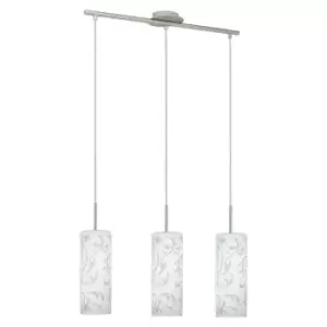 image of Amadora - 3 Light Ceiling Pendant Bar Satin Nickel with White Patterned Glass Shades, E27 - Eglo