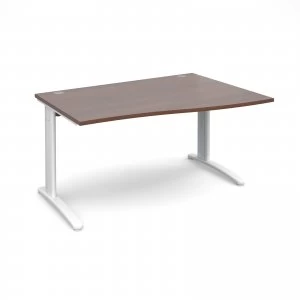 image of TR10 Right Hand Wave Desk 1400mm - White Frame Walnut Top