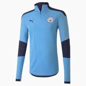 Image of PUMA Man City Quarter-Zip Mens Football Top Shirt, Light Blue/Peacoat, size Large, Clothing
