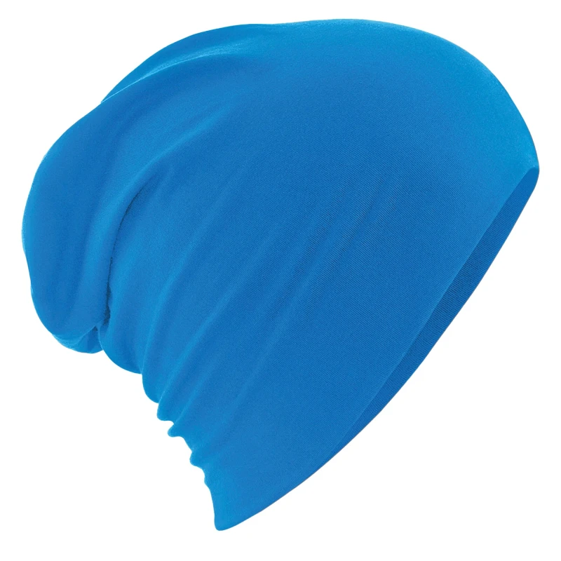 Image of Beechfield Beechfield Men Hemsedal Cotton Slouch Beanie in Blue Blue One Size Male 5063417939009
